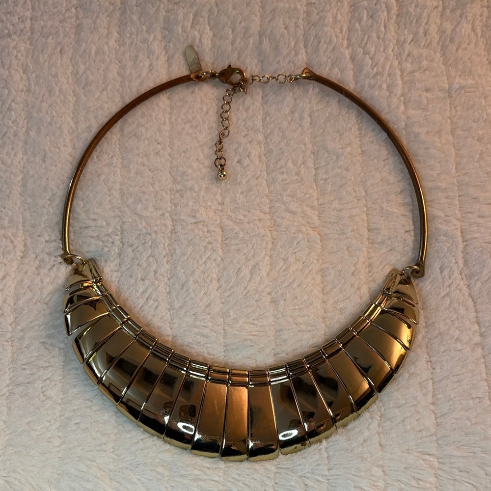 Gold Tone Statement Collar Necklace Chunky Modern Chic
